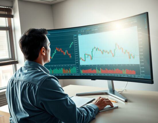 Financial analyst examining US Dollar Index charts with Bollinger Bands for BBH's range trading analysis