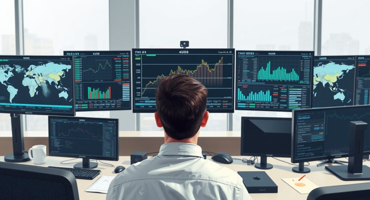 Financial analyst reviews USD rebound charts amid geopolitical blockade analysis for 2025 markets.