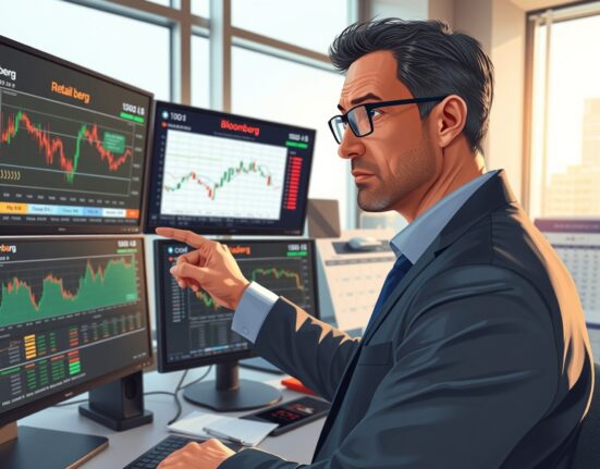 Financial analyst reviewing USD strength data with retail sales charts and Federal Reserve policy documents in trading environment