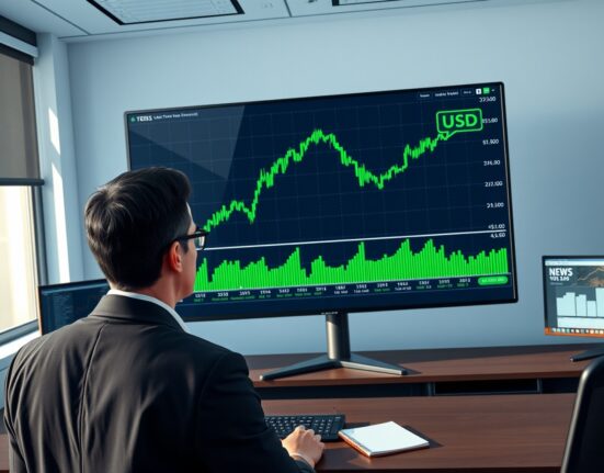Financial analyst monitoring USD strength and currency charts ahead of Federal Reserve meeting