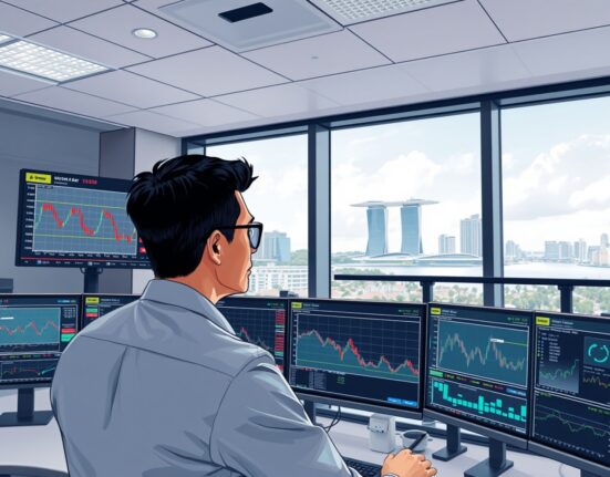 Financial analyst monitoring USD/SGD currency charts ahead of MAS monetary policy decision