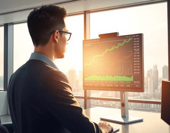 Financial analyst examines USD/SGD exchange rate charts with Singapore skyline backdrop for UOB forecast