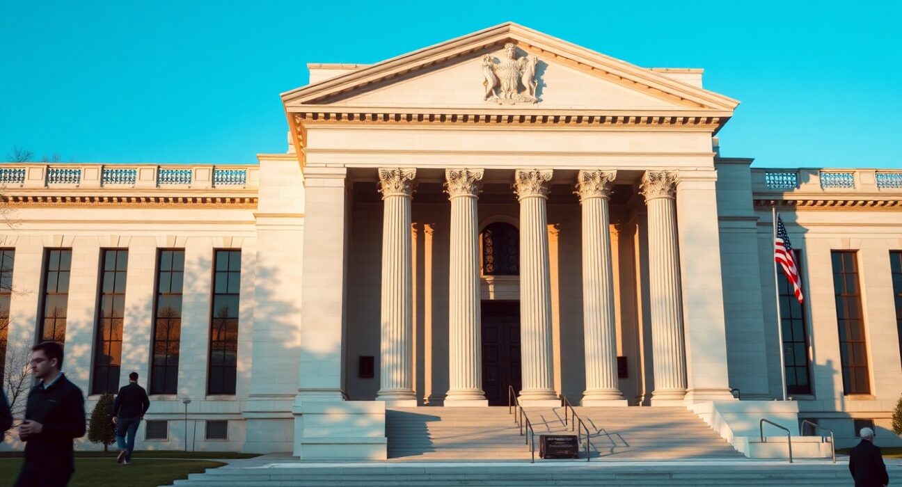 Federal Reserve building facade on a clear day, representing US monetary policy and economic data analysis.
