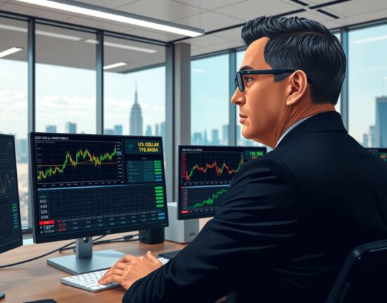 Financial analyst examining USD strength data and currency exchange charts in trading environment