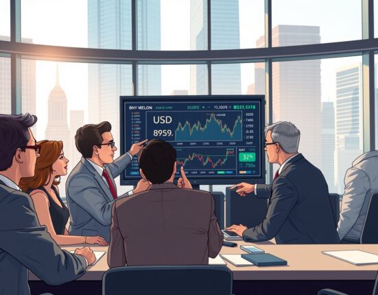 BNY Mellon analysts monitoring USD liquidity and capital flow data on trading floor screens