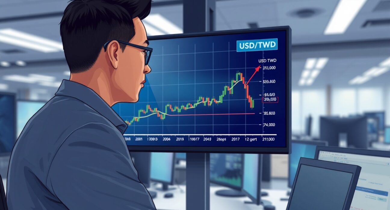 USD/TWD rebound chart analysis on a financial trading screen with a professional analyst observing the trend.