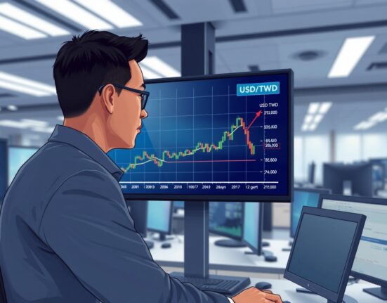 USD/TWD rebound chart analysis on a financial trading screen with a professional analyst observing the trend.