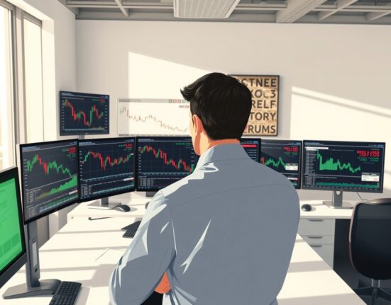 Financial analyst monitoring USD currency charts and Federal Reserve data for market analysis