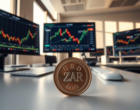 USD/ZAR and gold price analysis on trading desk showing South African Rand strength factors