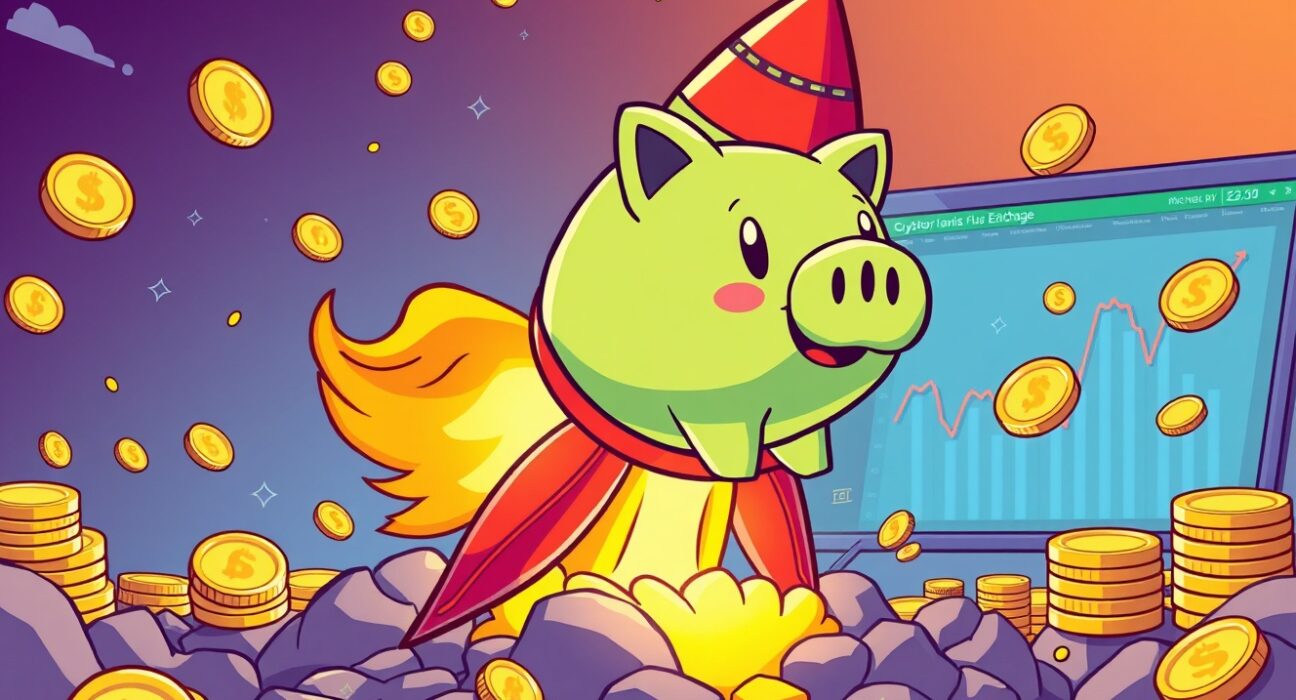 USD1 market cap skyrocketing like a rocket from a crypto exchange in a vibrant cartoon illustration.