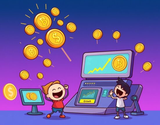A vibrant cartoon illustrating the USD1 Points Program offering DeFi rewards on Gate.io, symbolizing crypto loyalty and earning potential.