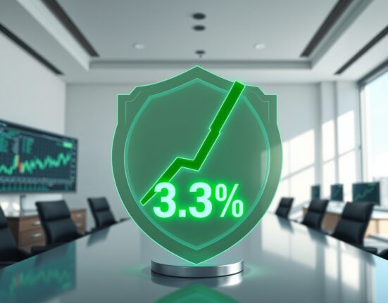 Digital interface showing CHIP token buyback of 3.39% with green upward arrow in a boardroom setting