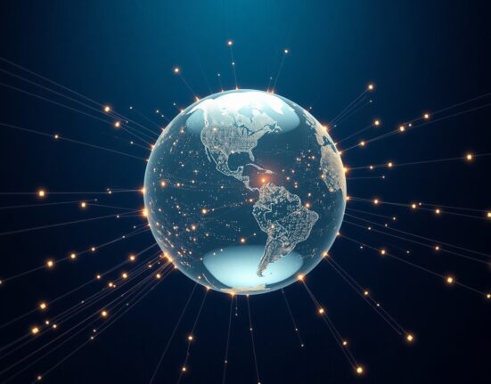 Global digital payment network processing USDC stablecoin transactions across continents.