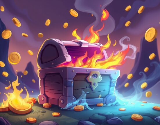 Illustration of USDC burned in a fiery treasury scene symbolizing supply reduction