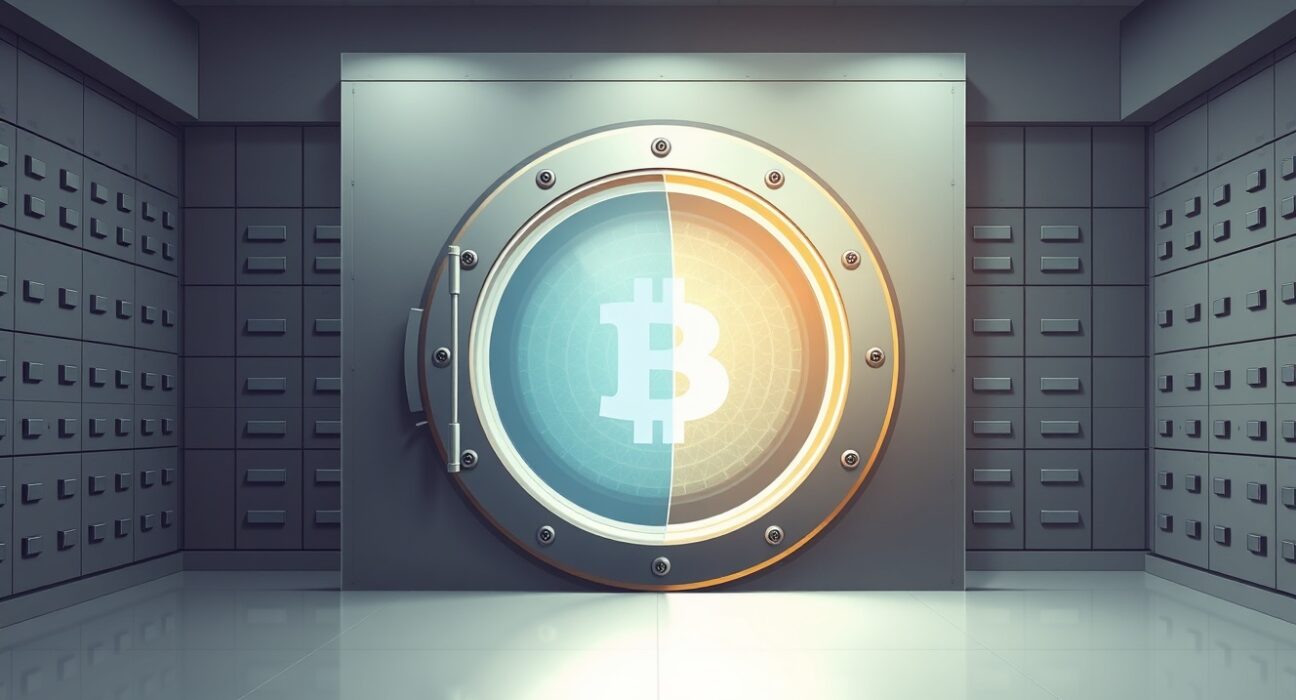 Secure vault door representing 250 million USDC minting at the USDC Treasury for cryptocurrency markets.