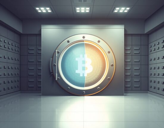 Secure vault door representing 250 million USDC minting at the USDC Treasury for cryptocurrency markets.