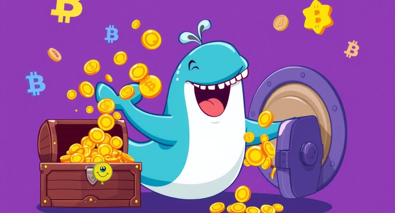 Whale pouring USDC coins into crypto vault showing massive stablecoin creation
