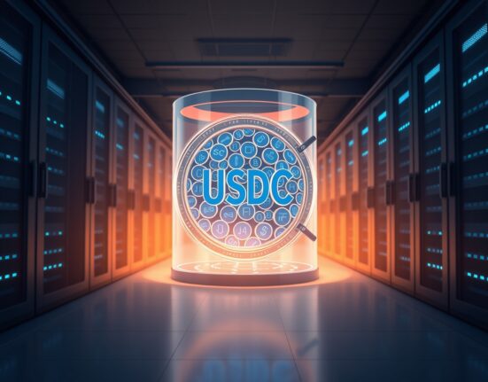 Digital representation of 250 million USDC being minted in a secure treasury vault, symbolizing a major stablecoin liquidity event.