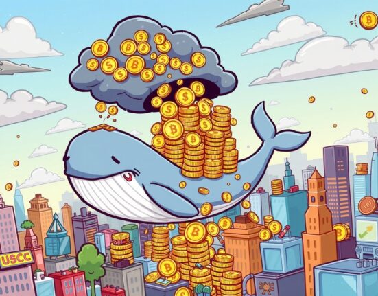 Cartoon illustration showing 250 million USDC minted, symbolizing increased stablecoin liquidity and market confidence.