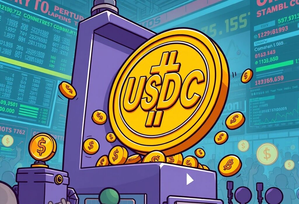 Cartoon showing a large amount of USDC minted, symbolizing a significant increase in stablecoin supply and its impact on the crypto market.