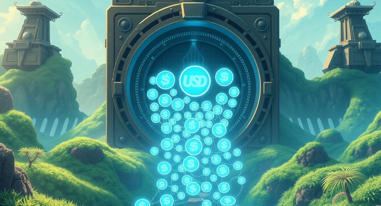 Conceptual visualization of 250 million USDC stablecoin minting for blockchain liquidity.