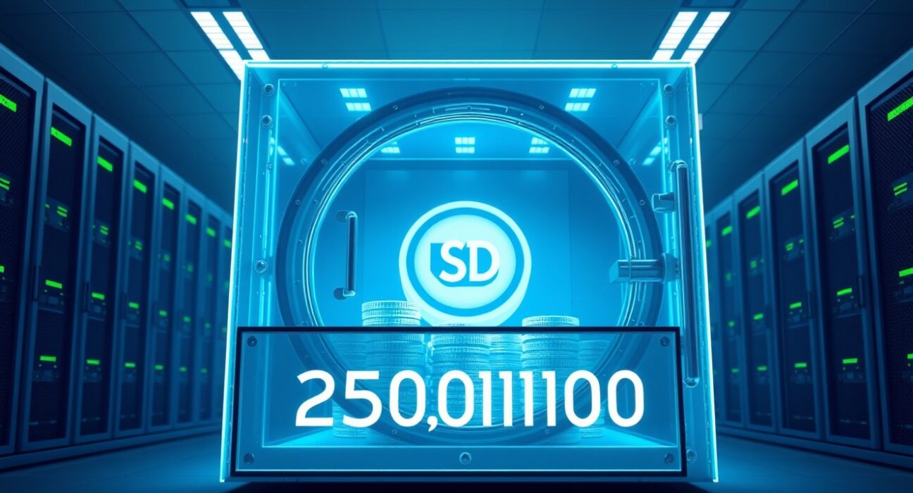 Digital vault representing the 250 million USDC minting event at the USDC Treasury.