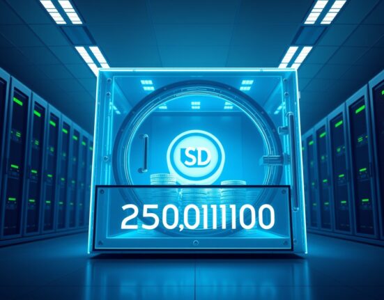 Digital vault representing the 250 million USDC minting event at the USDC Treasury.