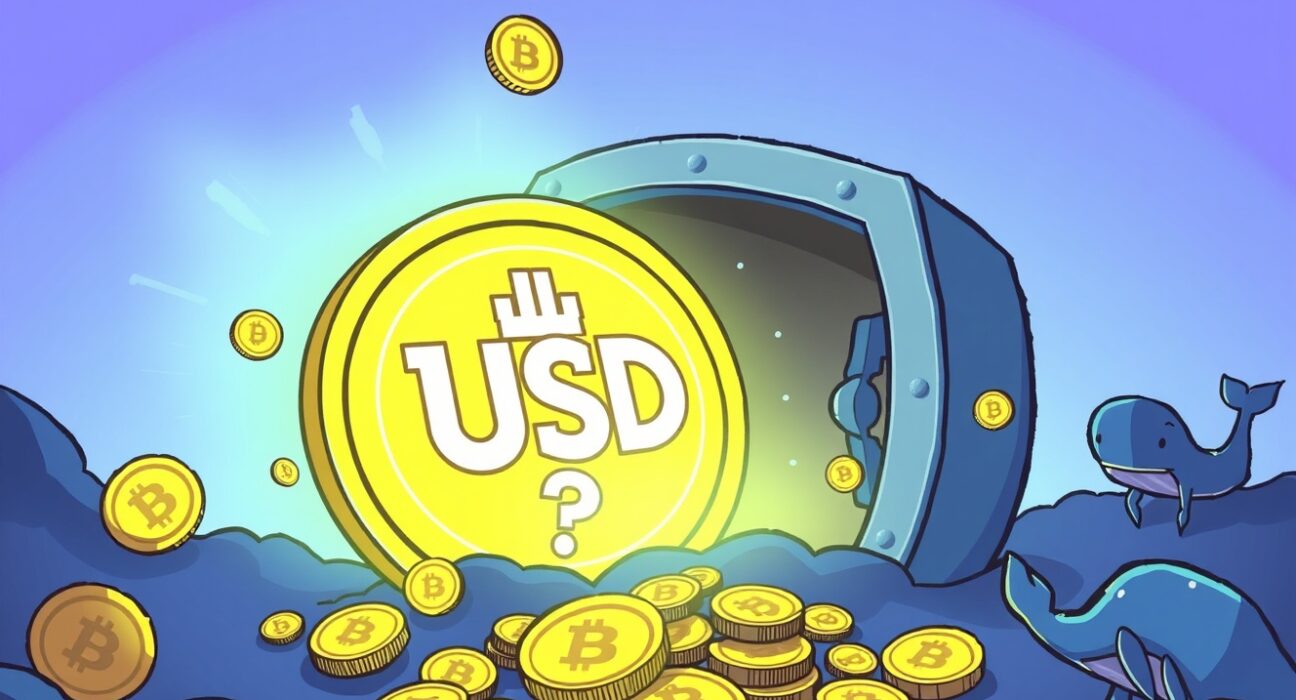 A cartoon illustration showing a large USDC minting event in a digital treasury, symbolizing significant stablecoin activity and market impact.