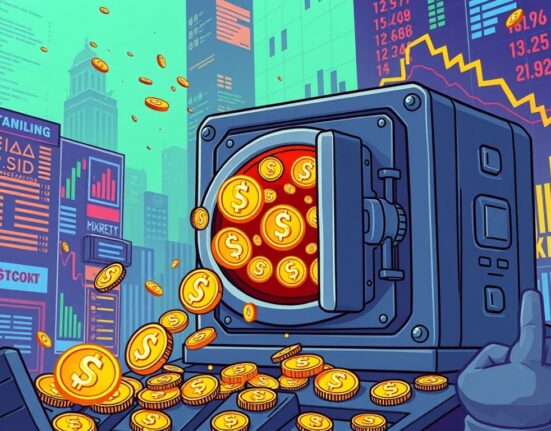 Cartoon showing a secure digital treasury minting a massive amount of USDC, signifying the latest USDC minting event and its market impact.