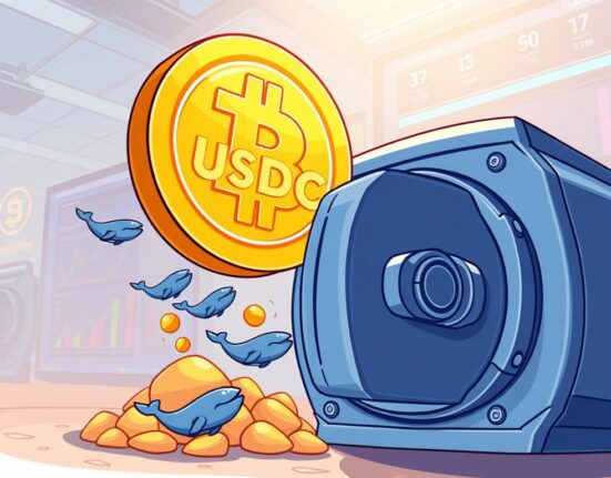 Cartoon showing a massive USDC Minting event, with $250 million being deposited into a digital treasury, symbolizing market liquidity and the impact of USDC Minting.
