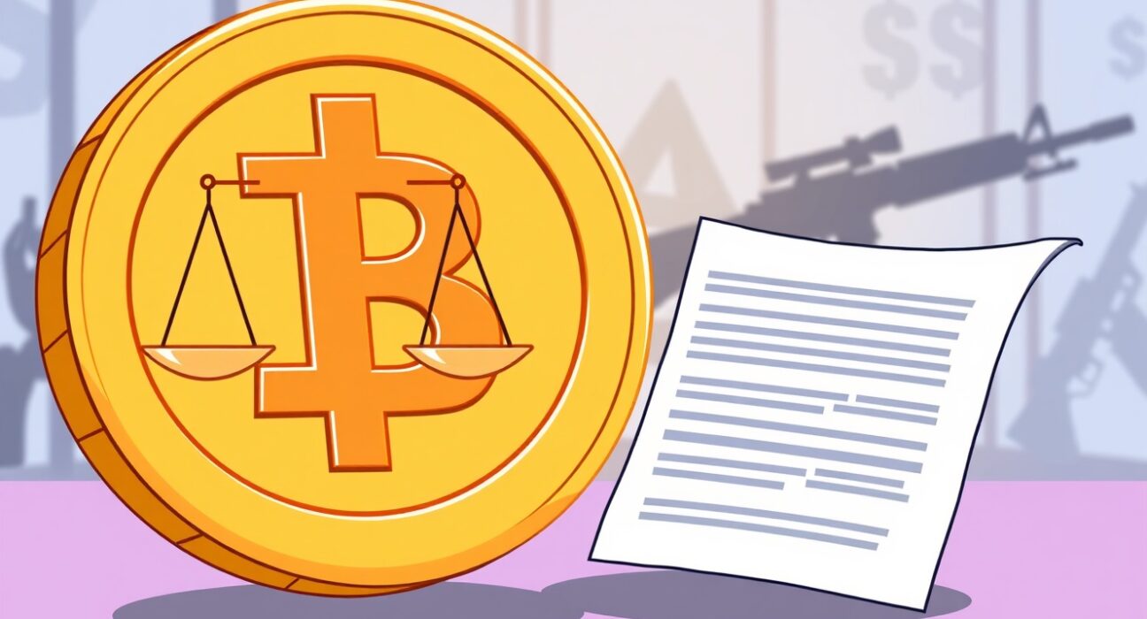 USDC policy update balancing digital currency and legal firearm rights in vibrant illustration