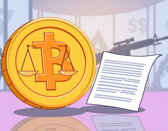 USDC policy update balancing digital currency and legal firearm rights in vibrant illustration