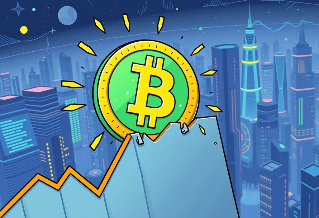 A cartoon image showing rapid USDC supply growth exceeding expectations, symbolizing its strong market performance.