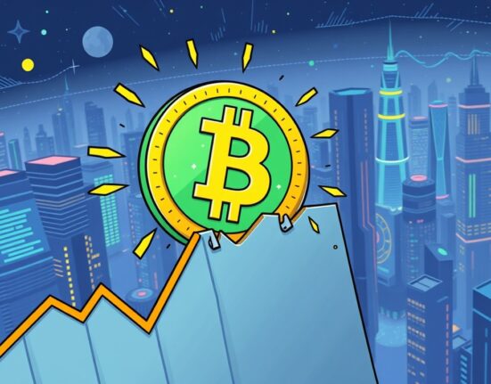 A cartoon image showing rapid USDC supply growth exceeding expectations, symbolizing its strong market performance.