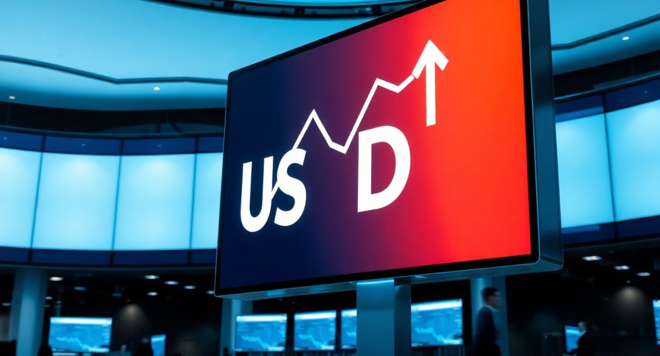 Digital screen showing USDC transfer data on a trading floor