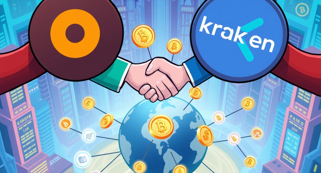 Cartoon illustration depicting the powerful expansion of **USDC utility** through a new strategic partnership between two major crypto platforms.