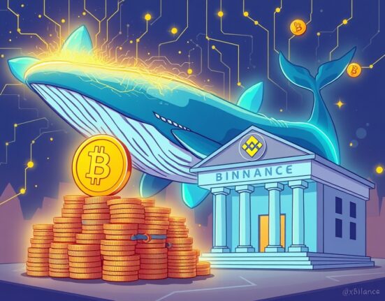 Cartoon illustration of a colossal USDC whale transfer to Binance, symbolizing a major crypto market event.
