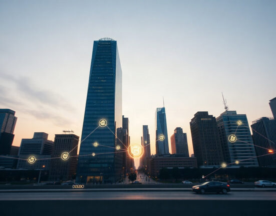 USDG stablecoin DeFi deposits growth represented by digital network over financial district