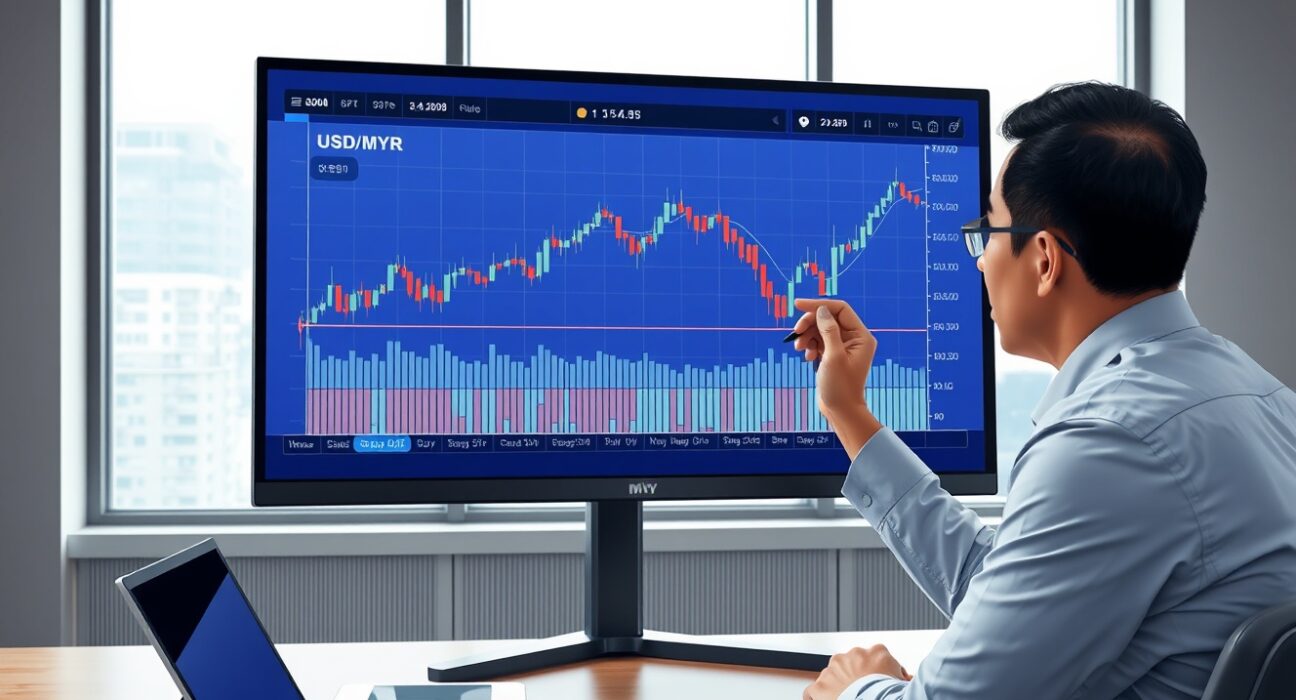Financial analyst reviews USDMYR bullish reversal pattern chart for OCBC forecast.