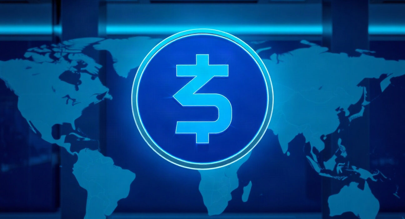 USDT stablecoin symbol over a world map highlighting emerging markets, illustrating global demand despite EU MiCA delistings.