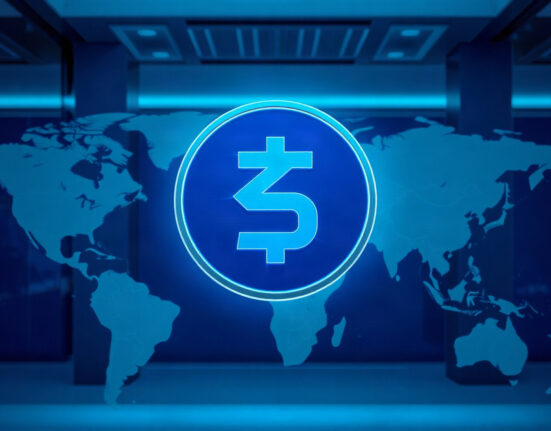 USDT stablecoin symbol over a world map highlighting emerging markets, illustrating global demand despite EU MiCA delistings.