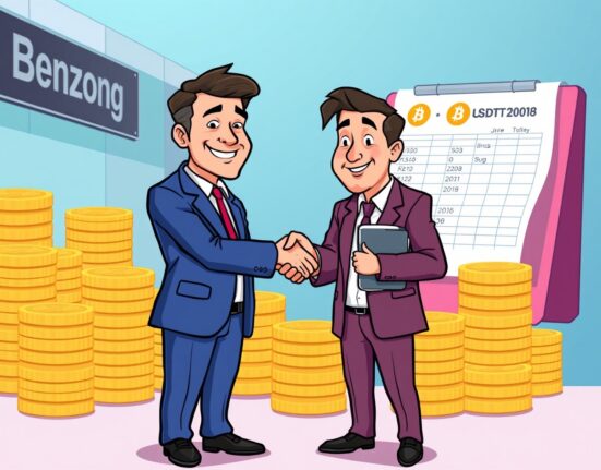 Cartoon illustration showing a secure and innovative USDT lending service for corporate clients, symbolizing new financial opportunities.