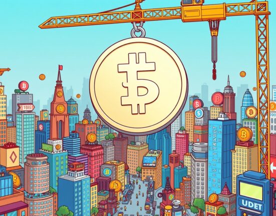 A cartoon depiction of a large amount of USDT minted entering the crypto market, signifying a major liquidity event.