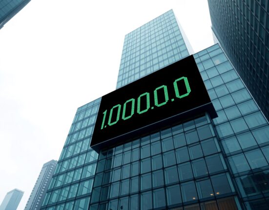 Tether Treasury building in Hong Kong with a digital screen showing 1,000,000,000 USDT minted, representing a major stablecoin supply increase.