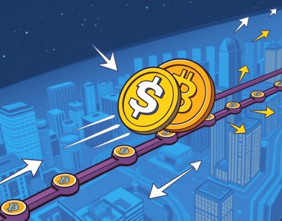 A cartoon illustration showing native USDT on Bitcoin, symbolizing efficient stablecoin transfers on the network.