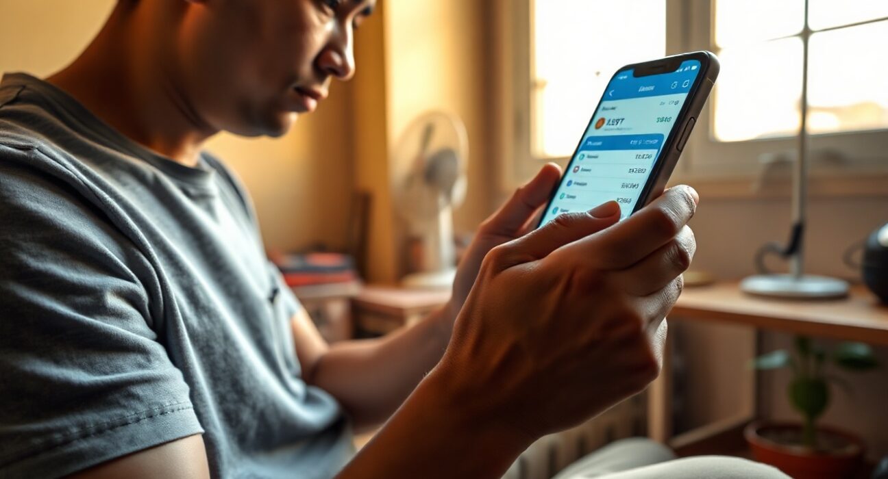 Person in Venezuela using a smartphone to trade USDT on a P2P platform amid economic crisis