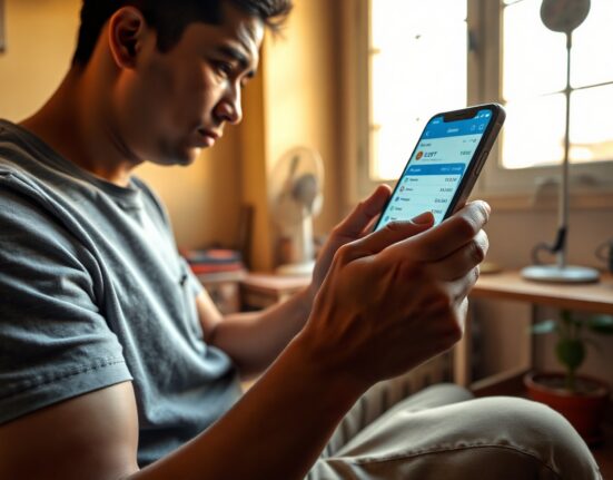 Person in Venezuela using a smartphone to trade USDT on a P2P platform amid economic crisis