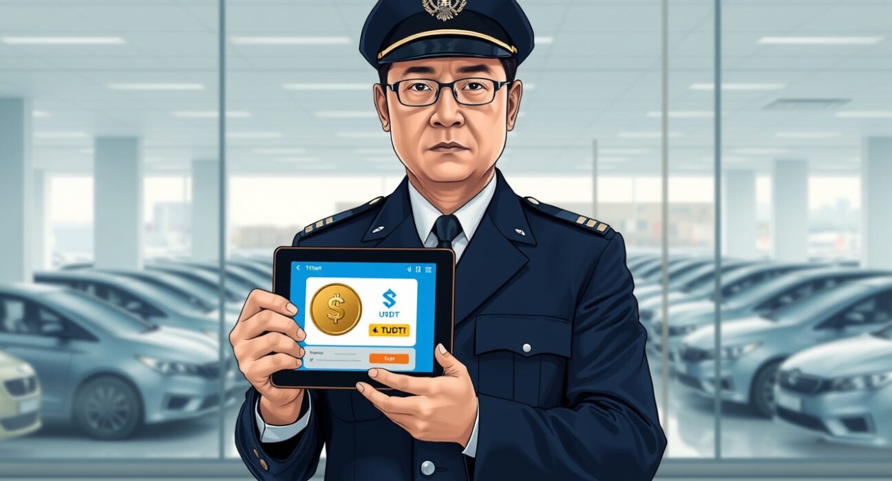 South Korean customs officer investigating a USDT scheme linked to used car exports in Busan.