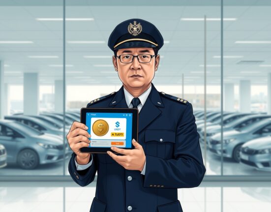 South Korean customs officer investigating a USDT scheme linked to used car exports in Busan.