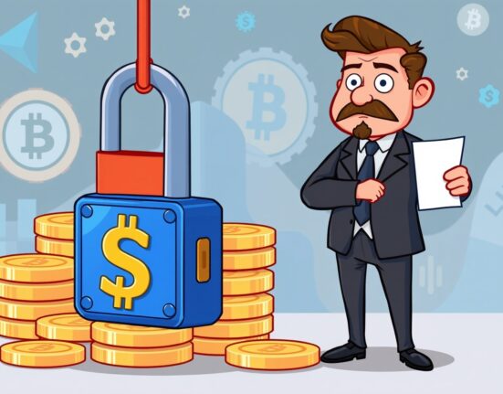 Cartoon showing authorities seizing digital assets, highlighting the recent USDT seizure linked to crypto fraud.